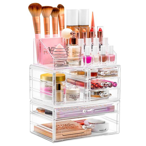 Imagem de Sorbus Large Clear Makeup Organizer - Joias destacáveis de 3 peças e Organizadores de Maquiagem e Conjunto de Armazenamento - Torre de Exibição de Cosméticos Espaçosa - Organizador de Maquiagem para Vaidade, Banheiro, Cômoda e Bancada