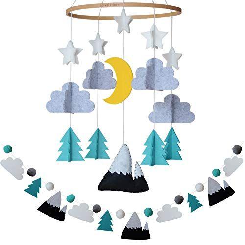 Imagem de Sorrel + Fern Baby Crib Mobile (Starry Woodland Night w / Garland, Mint) - Berço de Decoração de Berçário Móvel e Chá de Bebê para Meninos e Meninas