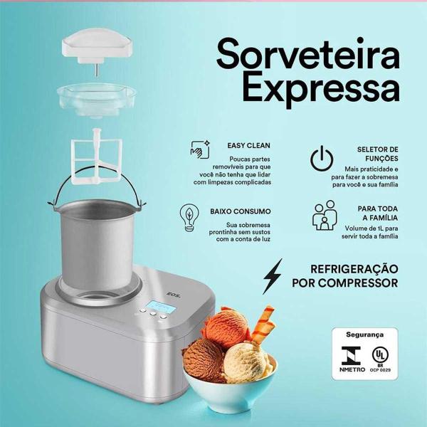 Imagem de Sorveteira Expressa Eos 1L Cheff Gourmet ESO02 Prata - 127V