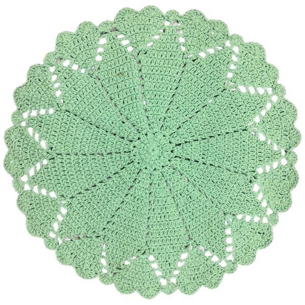 Imagem de Sousplat Artesanal de Croche Feito a Mao com Barbantextil Verde Bebe Numero 6 44cm Desenho Flor com Coração