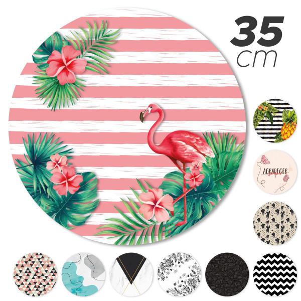 Imagem de Sousplat Avulso Base De Mdf 35Cm Completo Estampado Flamingo