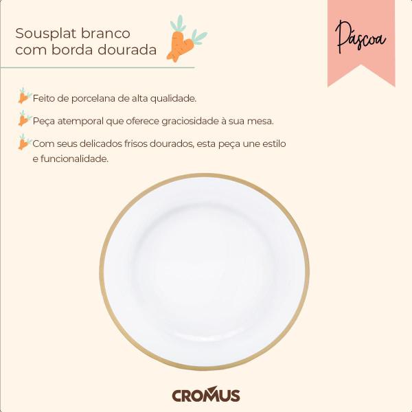 Imagem de Sousplat Branco com Borda Dourada tipo Bandeja de Plástico para pratos 33 cm Lugar Americano 1 Un