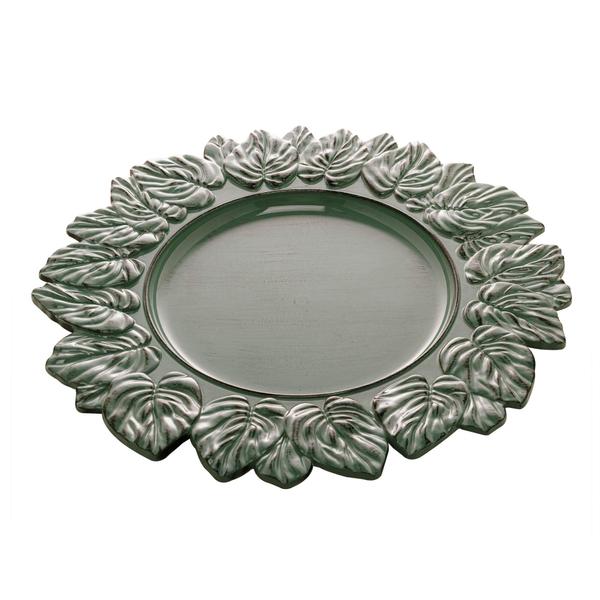 Imagem de Sousplat de Plástico Platinado Garden Leaf Verde 35cm - Lyor