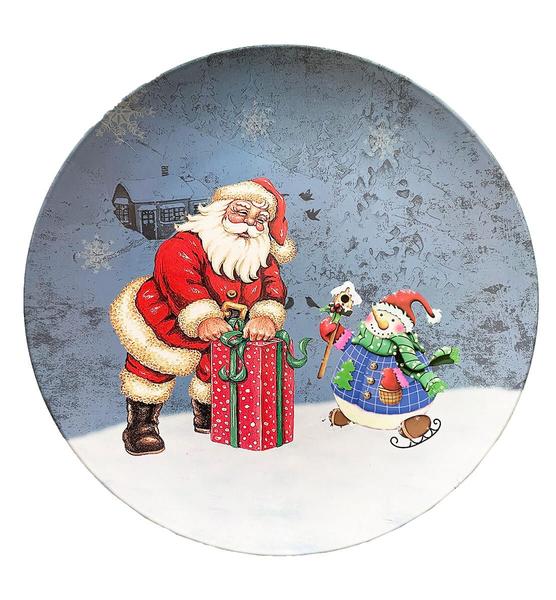 Imagem de Sousplats Mesa Natal Jogo Americano 33 cm Redondo Papai Noel Boneco de Neve