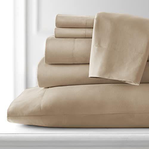 Imagem de SouthShore Fine Living Inc. 6 peças, 21 polegadas extra profunda folha de bolso conjunto, qualidade premium, fácil cuidado, encolhimento free sheet set com 1 folha plana, 1 folha equipada, 4 fronhas, taupe, rainha