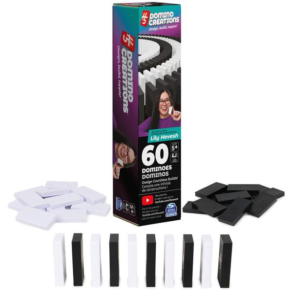 Spin Master Games H5 Domino Creations, 60-Piece Black/White Set by Domino Artist Youtuber Lily Hevesh Classic Family Game, para Adultos e Crianças 5 anos ou mais Imagem de Spin Master Games H5 Domino Creations, 60-Piece Black/White Set by Domino Artist Youtuber Lily Hevesh Classic Family Game, para Adultos e Crianças 5 anos ou mais