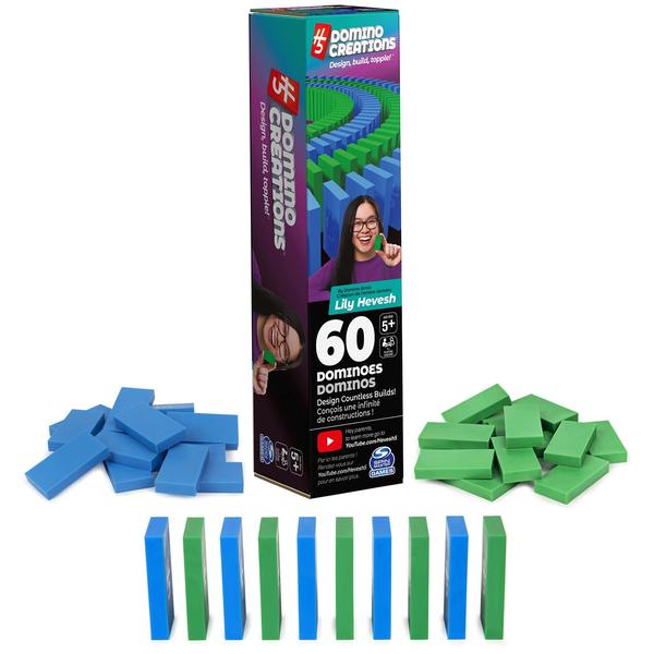 Spin Master Games H5 Domino Creations, 60-Piece Neon Blue/Green Set by Domino Artist Youtuber Lily Hevesh Classic Family Game, para Adultos e Crianças 5 anos ou mais Imagem de Spin Master Games H5 Domino Creations, 60-Piece Neon Blue/Green Set by Domino Artist Youtuber Lily Hevesh Classic Family Game, para Adultos e Crianças 5 anos ou mais