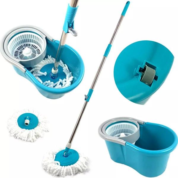 Imagem de Spin Mop Compact c/ Esfregão Balde Giratório 8L - Kit 2 Mops