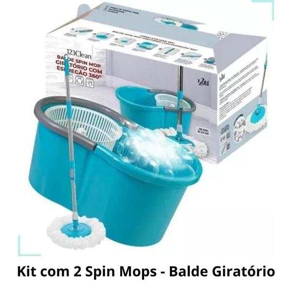 Imagem de Spin Mop Compact Esfregão Balde Giratório 8L - Kit 2 Mops