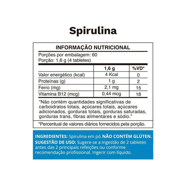 Imagem de Spirulina 240 Tabletes 400mg Ferro Vitamina B12 Ocean Drop