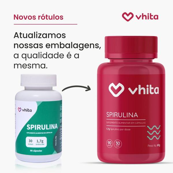 Imagem de Spirulina Cápsulas Natural de 1,7g Com Proteína e Ferro Importada 90 cápsulas Vhita 2 unidades