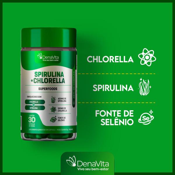 Imagem de Spirulina Com Chlorela 2x1, Rico em Proteínas, Vitaminas B, Selênio, Vegano, Denavita