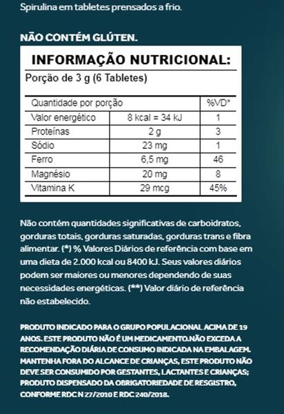 Imagem de Spirulina Premium Orgânica de 500 mg com 200 Tabletes de 100g - Pura Vida 