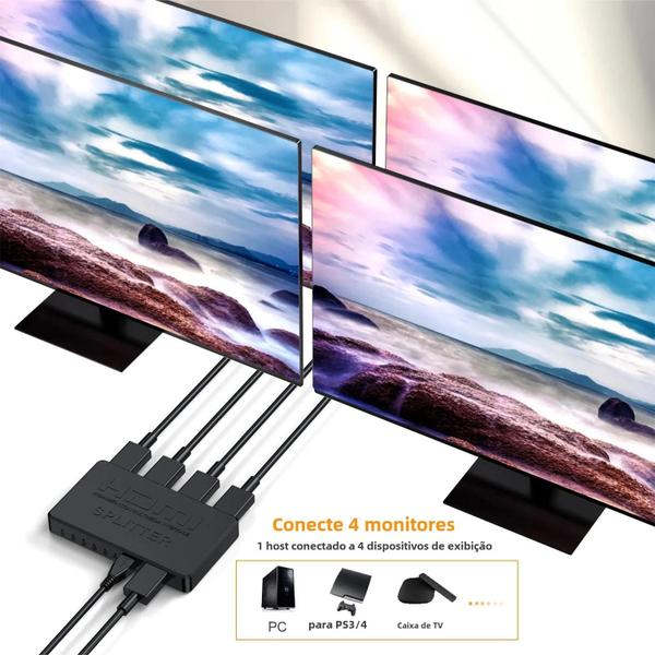 Imagem de Splitter HDMI 1x4 4K - Para Xbox, PS4, DVD, HDTV, PC e Laptop