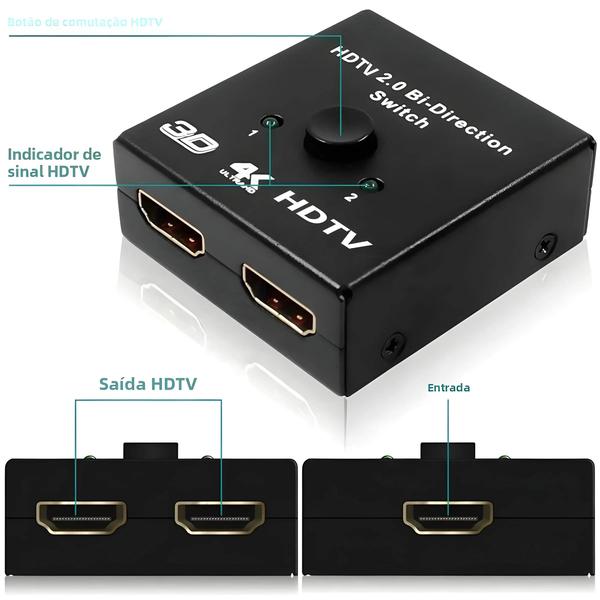 Imagem de Splitter HDMI 4K 60Hz 1x2 e 2x1 - Conversor com Dupla Porta