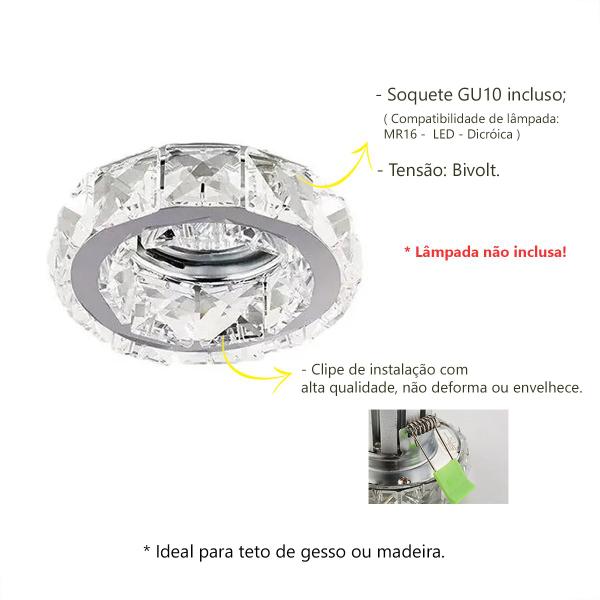 Imagem de Spot Cristal Embutir Redondo 10cm Sala Quarto Banheiro Ac972