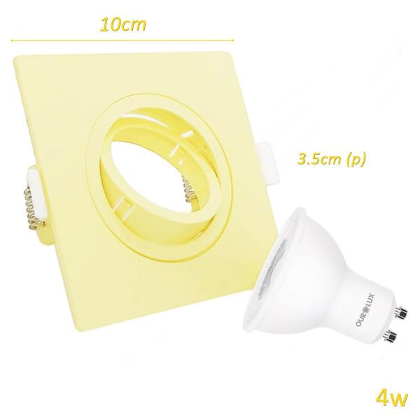 Imagem de Spot Emb Quadrado Amarelo 10Cm Incluso Lâmp Led Quente 4W