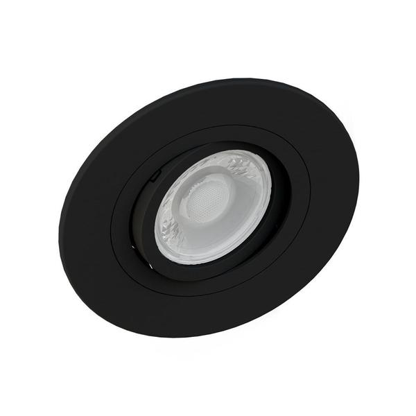 Imagem de Spot Embutir Redondo Face Plana Dicroica MR16 Preto + Lâmpada Dicroica 4,8w 2700k