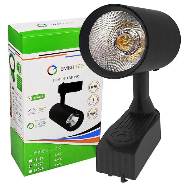 Imagem de Spot Led De Trilho Preto 7W Bivolt Quente ou Neutro 2 Peças