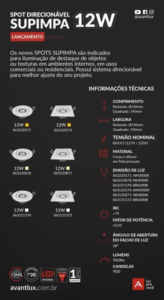 Imagem de Spot Led Embutir direcionável 12w Quadrado 4000k Avant