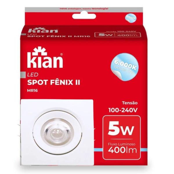 Imagem de Spot Led Kian Embutir 5w Quadrado Bivolt Luminária Luz Branco Frio 6000K Dicroica para Gesso Sanca