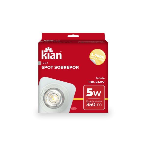 Imagem de Spot Led Sobrepor Quadrado Branco 5W 3000K Branca Quent Kian