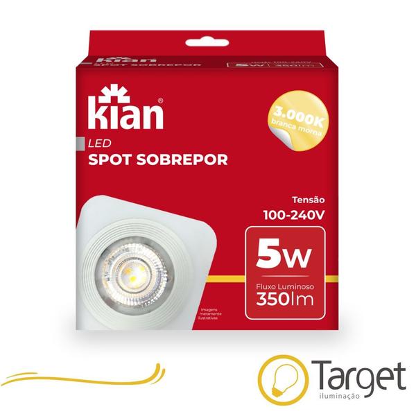 Imagem de Spot LED Sobrepor Quadrado Branco 5W 3000K Branco Quente Bivolt