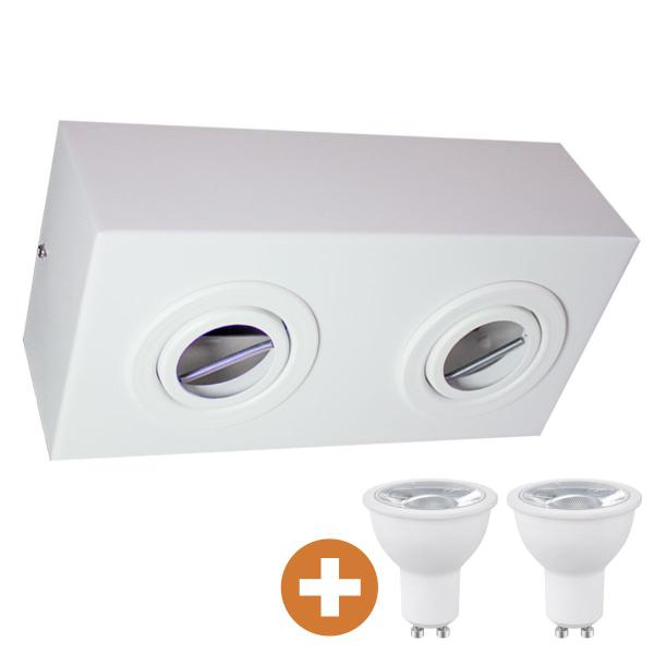 Imagem de Spot Plafon Box Sobrepor Mr16 Duplo Direcionável Branco + Led