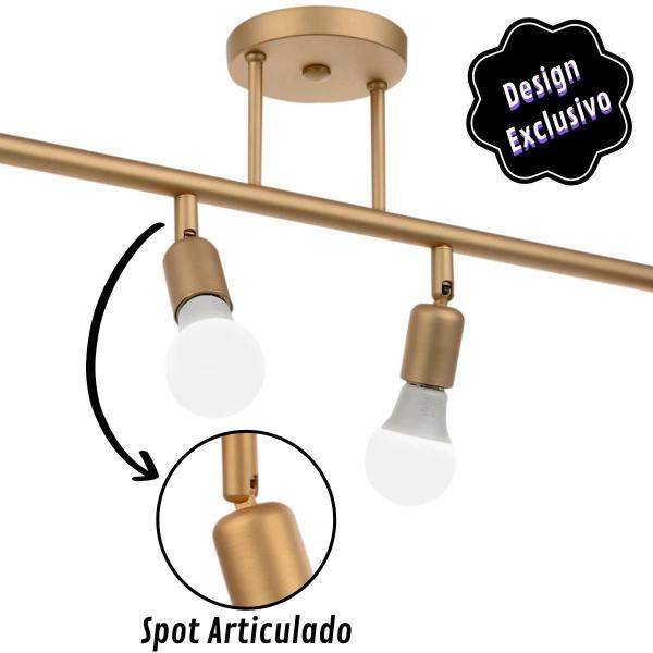 Imagem de Spot Trilho 4 Lâmpadas Led Sobrepor Direcionável E27 Dourado