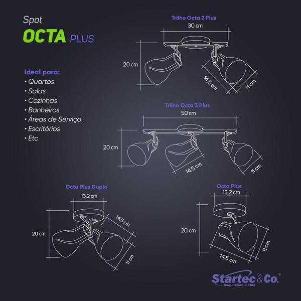 Imagem de Spot Trilho Octa Plus Branco Detalhe Cinza 2xE27 - Startec