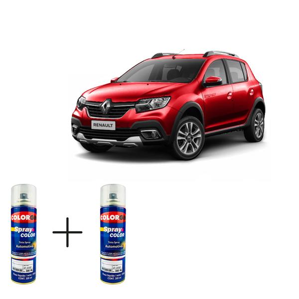 Imagem de Spray automotivo vermelho vivo lisa - 727 renault + spray verniz 300ml