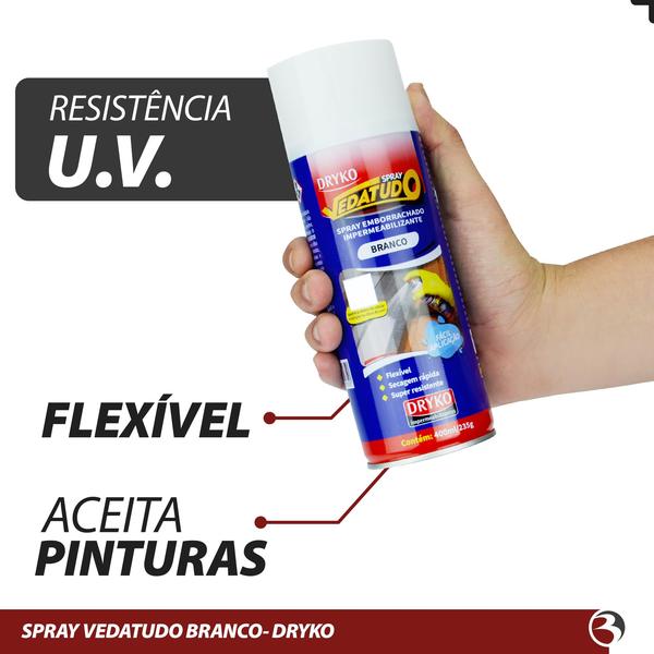 Imagem de Spray Borracha Líquida Impermeabilizante Emborrachado Telhas Calhas 400ml Vedatudo Dryko