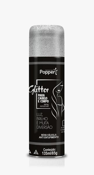 Imagem de Spray Glitter Removível Prata  para Cabelo  - Popper - Carnaval e Festas