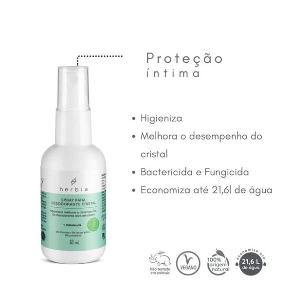 Imagem de Spray Higienizante para Desodorante Cristal Melaleuca Higienizador Krystall Herbia 60ml