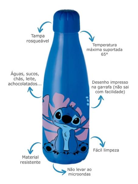 Imagem de Squeeze Garrafinha de Água Stitch Plástico Livre de BPA 600ml Academia Lancheira escolar