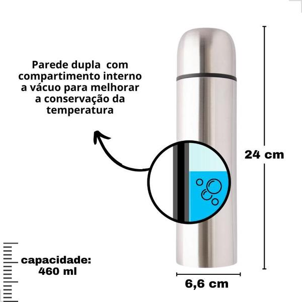 Imagem de Squeeze Inox Garrafa Térmica Quente Frio 460ml Agua Café Cha