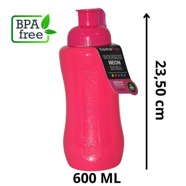 Imagem de Squeeze neon rosa 600ml kit 3/6/12 und homeflex