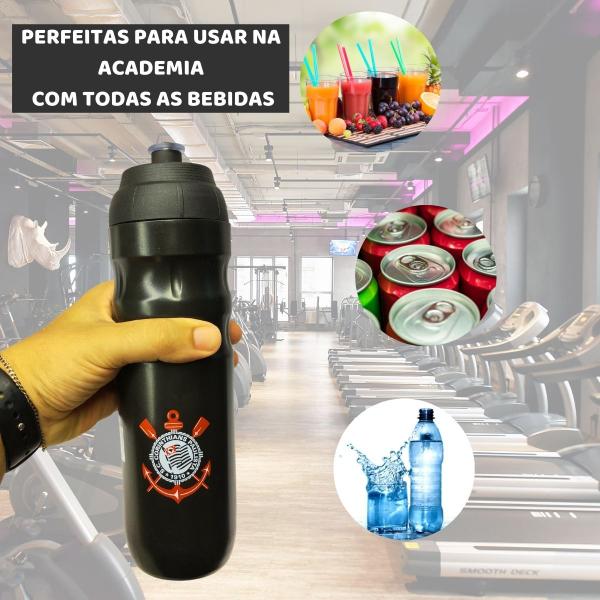 Imagem de Squeeze Top Térmica 550ml Garrafa Preto Academia Esporte Água Time Corinthians Oficial Com Selo