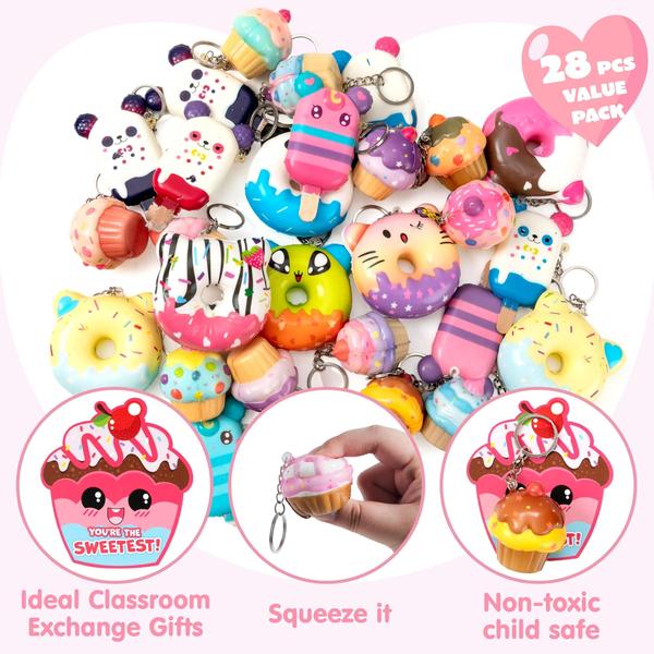 Imagem de Squishy Toys JOYIN Dessert, 28 pacotes com cartões para festas infantis