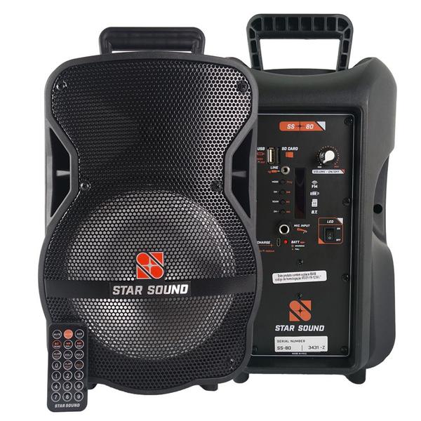 Imagem de SS-80 Star Sound - Caixa Ativa 8" Com Bateria Com Bluetooth Fm/Sd/Usb - Staner