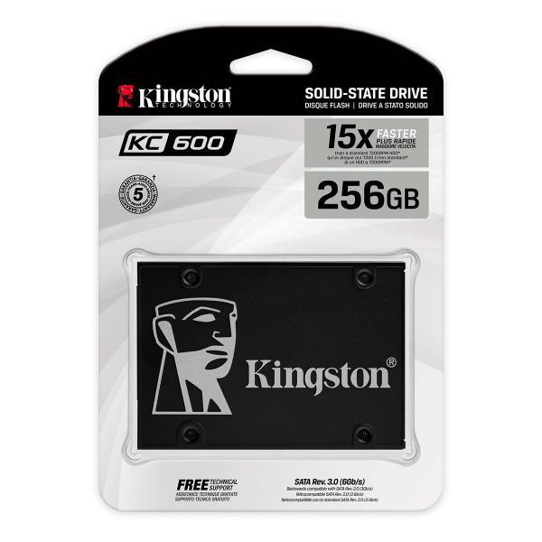 Imagem de SSD 256GB Kingston KC600, SATA 3.0 (6Gb/s), Leitura 550MB/s, Gravação 500MB/s - SKC600/256G