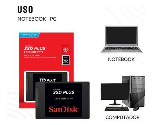 Imagem de Ssd 480gb Sata 3.0 6 Gb/s Interno Sandisk Plus Sdssda-480g-g26 2,5 Polegadas Velocidade De Leitura Até 535 Mb/s E Gravaç