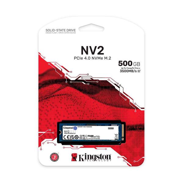 Imagem de SSD 500GB Kingston NV2, M.2 2280, NVMe PCIe 4.0 x4, Leitura 3500MB/s, Gravação 2100MB/s - SNV2S/500G