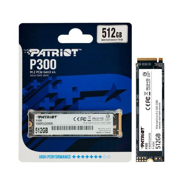 Imagem de SSD 512GB Patriot P300, M.2 2280 PCIe 3x4 NVMe 1.3, Leitura 1700MB/s, Grav. 1200MB/s - P300P512GM28