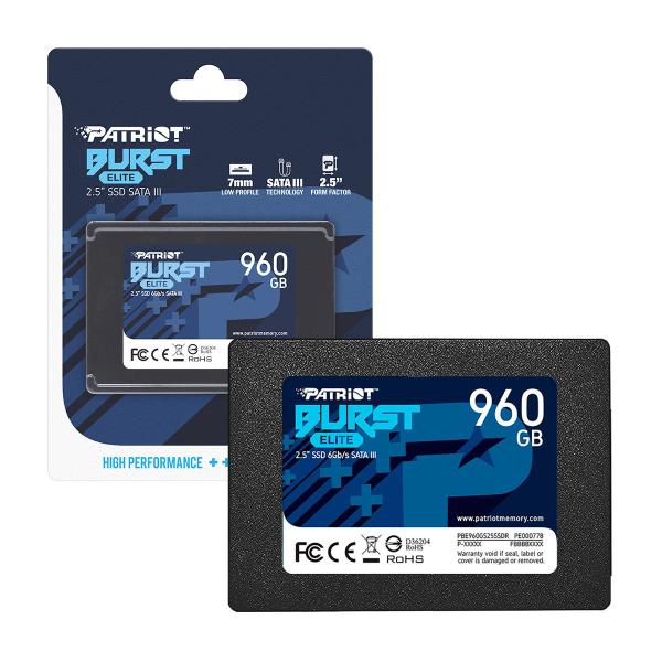 Imagem de SSD 960GB Patriot Burst Elite, Sata III 6Gb/s, Leitura 450MB/s, Gravação 320MB/s - PBE960GS25SSDR