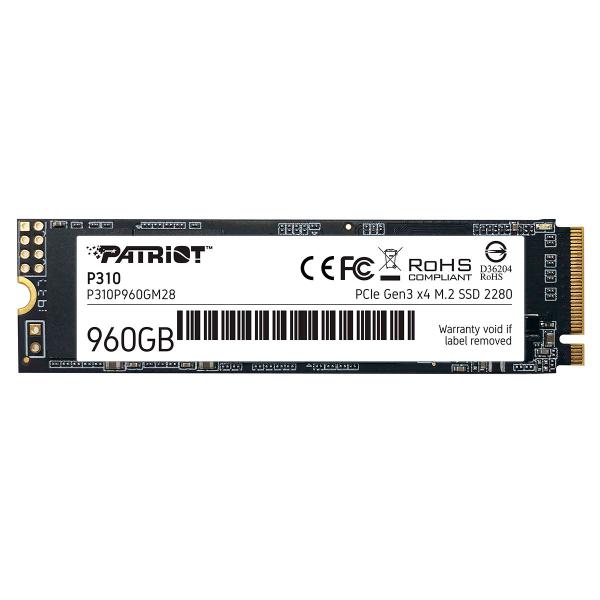 Imagem de SSD 960GB Patriot P310, M.2 2280 PCIe 3x4 NVMe 1.3, Leitura 2100MB/s, Grav. 1800MB/s - P310P960GM28