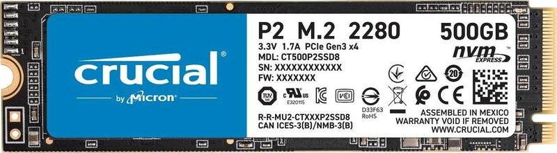 Imagem de SSD Crucial P2 CT500P2SSD8 500 GB 3D NAND NVMe PCIe M.2