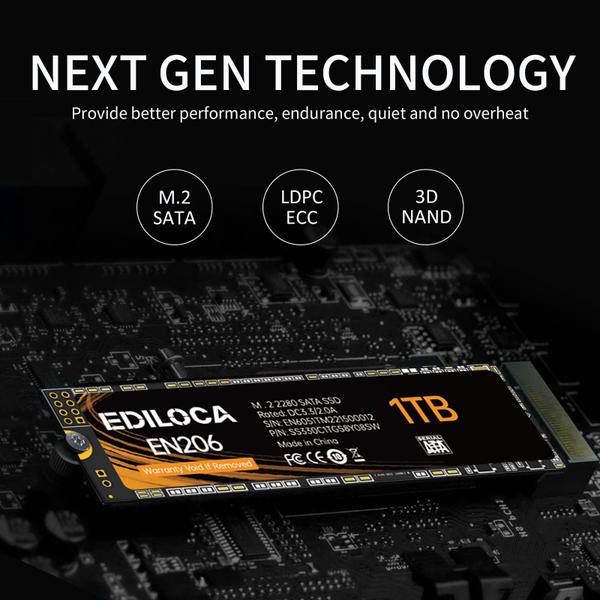 Imagem de SSD Ediloca EN206 1 TB M.2 SATA III 6 Gb/s 3D TLC NAND 550/480 MB/s