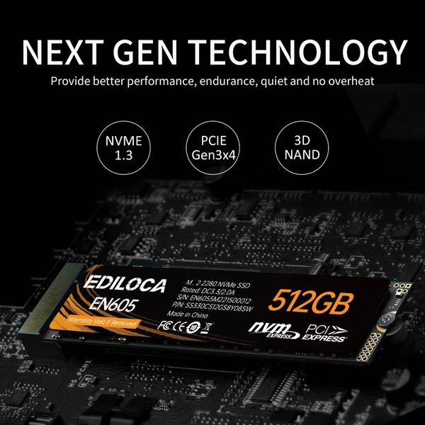 Imagem de SSD Ediloca EN605 512 GB M.2 NVMe1.3 PCIe Gen3 x4 SSD 512 GB