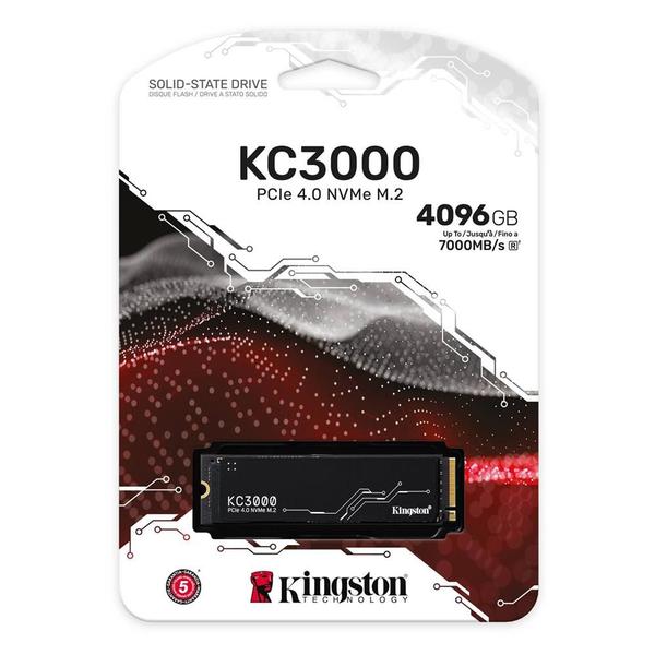 Imagem de SSD Kingston KC3000, 4TB, M.2, NVMe 2280, Leitura 7000MB/s, Gravação 7000MB/s